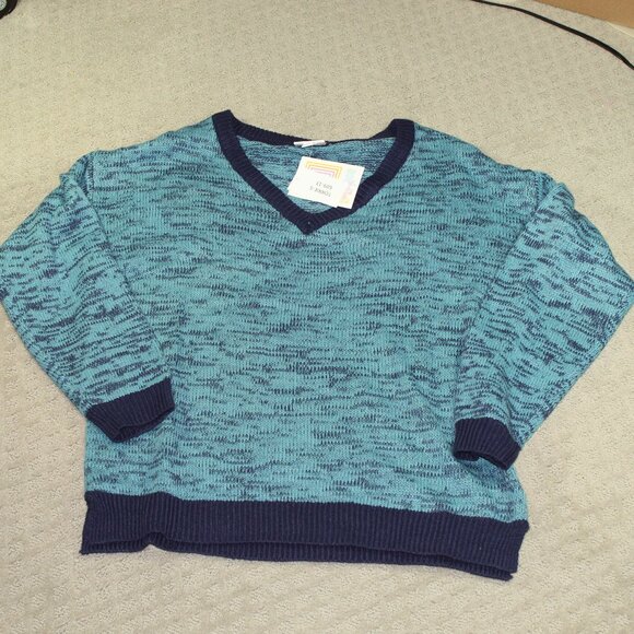NWT Lu La Roe Sz Small Variegated Blue and Turquois V-Neck 3/4 Sleeve Sweater - Picture 1 of 5